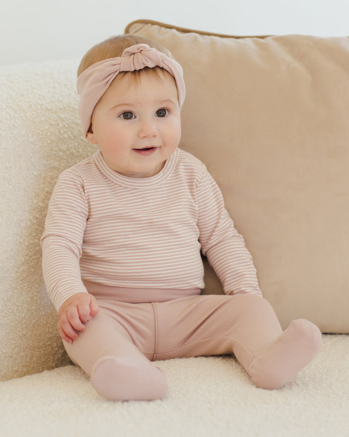 PRE-ORDER Quincy Mae Side Snap Bodysuit + Pant Set || Rose Micro Stripe