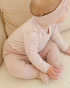 Side Snap Bodysuit + Pant Set - Rose Micro Stripe