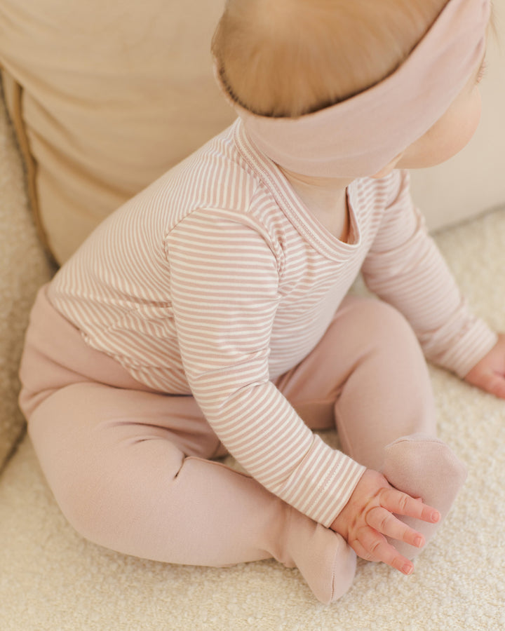 PRE-ORDER Quincy Mae Side Snap Bodysuit + Pant Set || Rose Micro Stripe