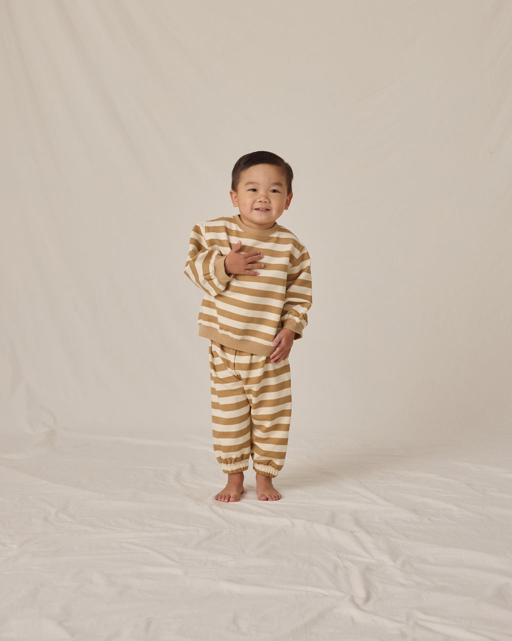 Quincy Mae Oversized Crew Sweatshirt - Gold Stripe