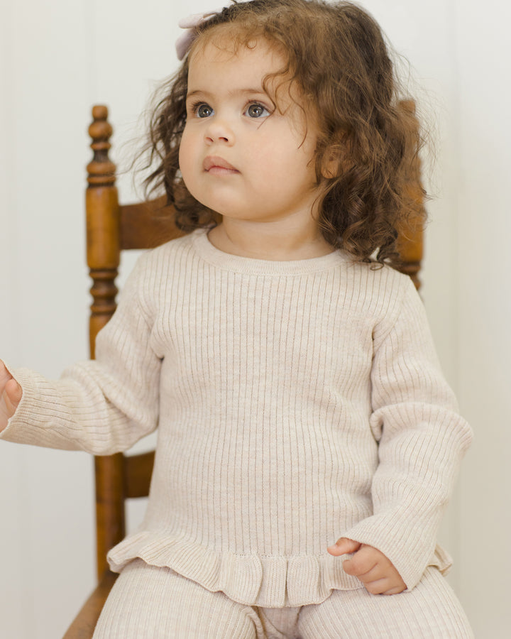 PRE-ORDER Quincy Mae Rib Knit Legging - Heathered Oatmeal