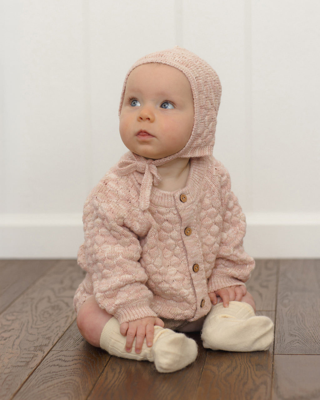 PRE-ORDER - Bubble Knit Cardigan - Dusty Rose Speckle