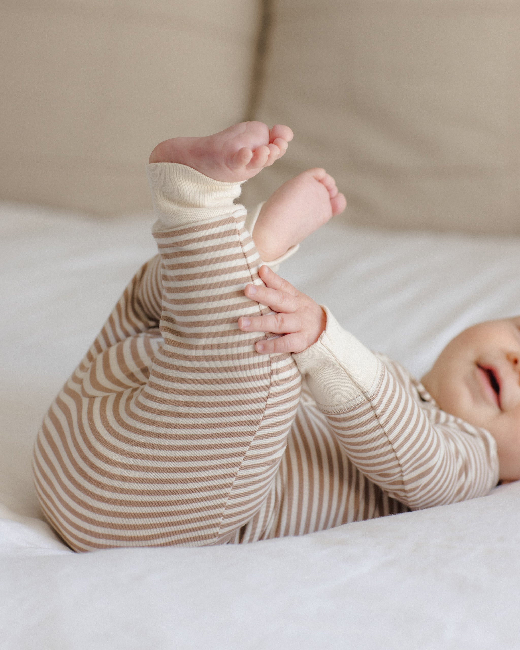 PRE-ORDER - Zip Long Sleeve Sleeper - Almond Stripe