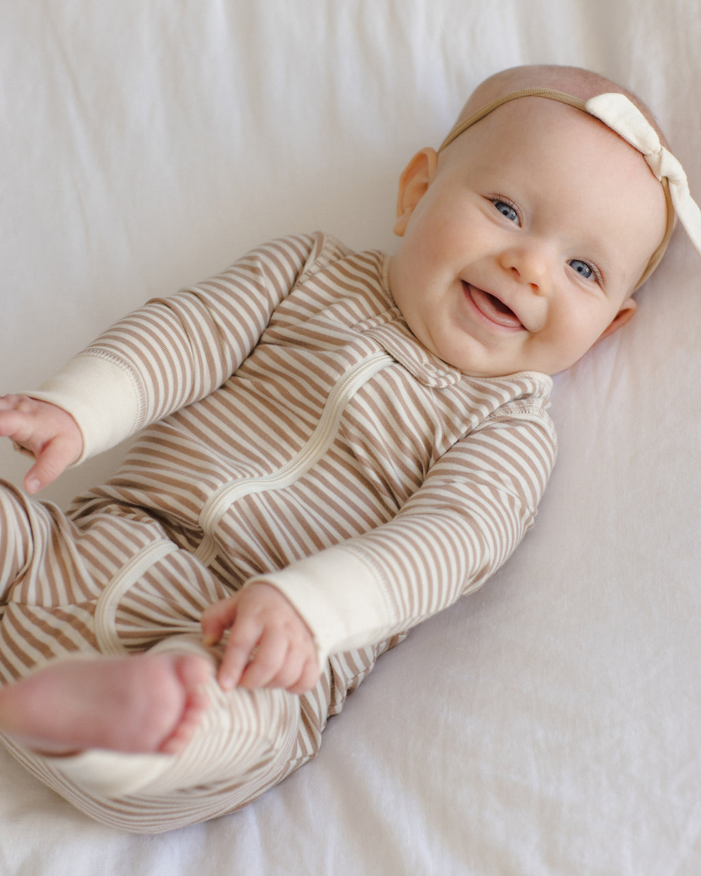 PRE-ORDER - Zip Long Sleeve Sleeper - Almond Stripe
