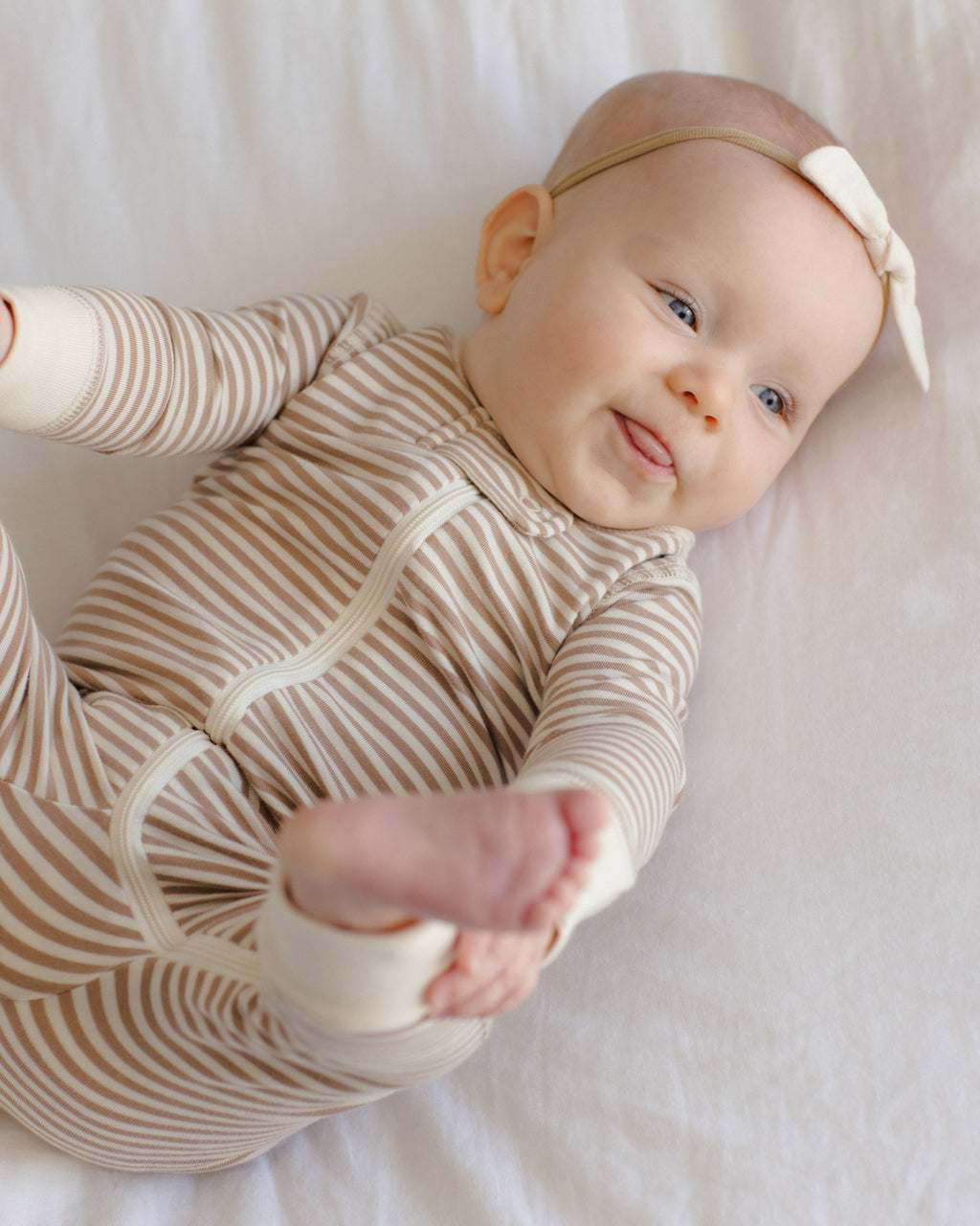 PRE-ORDER - Zip Long Sleeve Sleeper - Almond Stripe