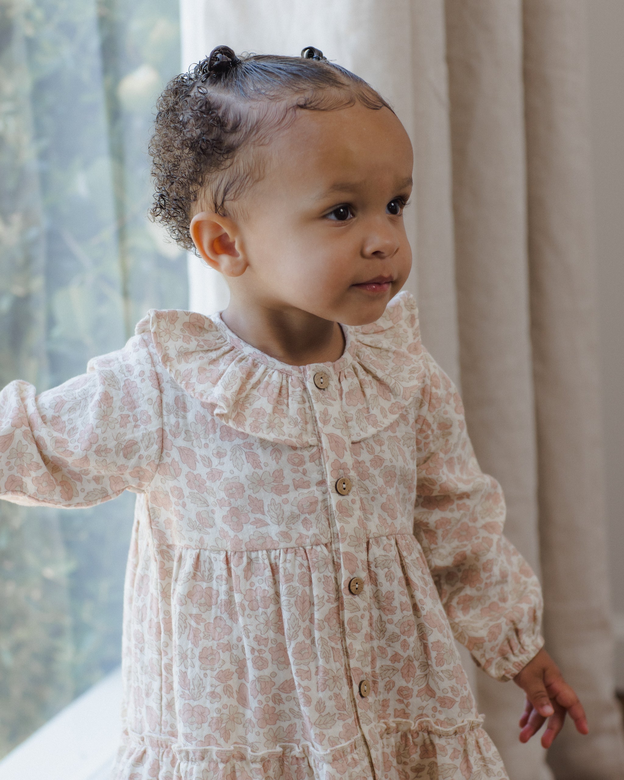 PRE-ORDER - Ruffle Collar Button Dress - Pink Blossom