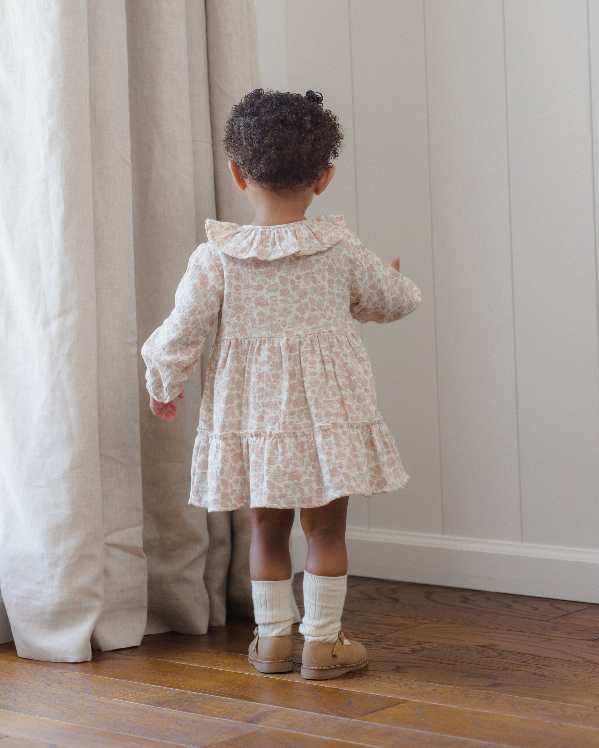 PRE-ORDER - Ruffle Collar Button Dress - Pink Blossom