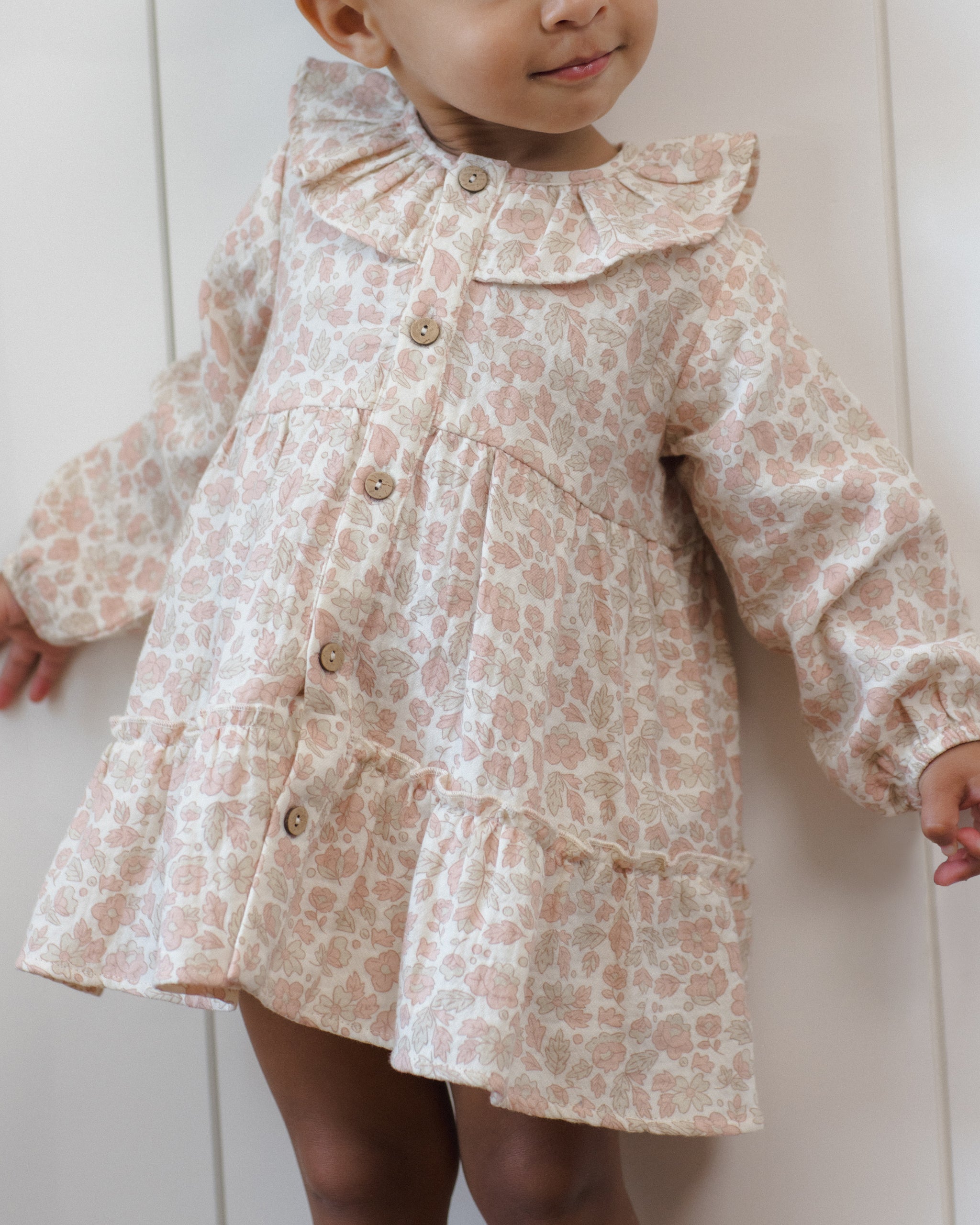 PRE-ORDER - Ruffle Collar Button Dress - Pink Blossom