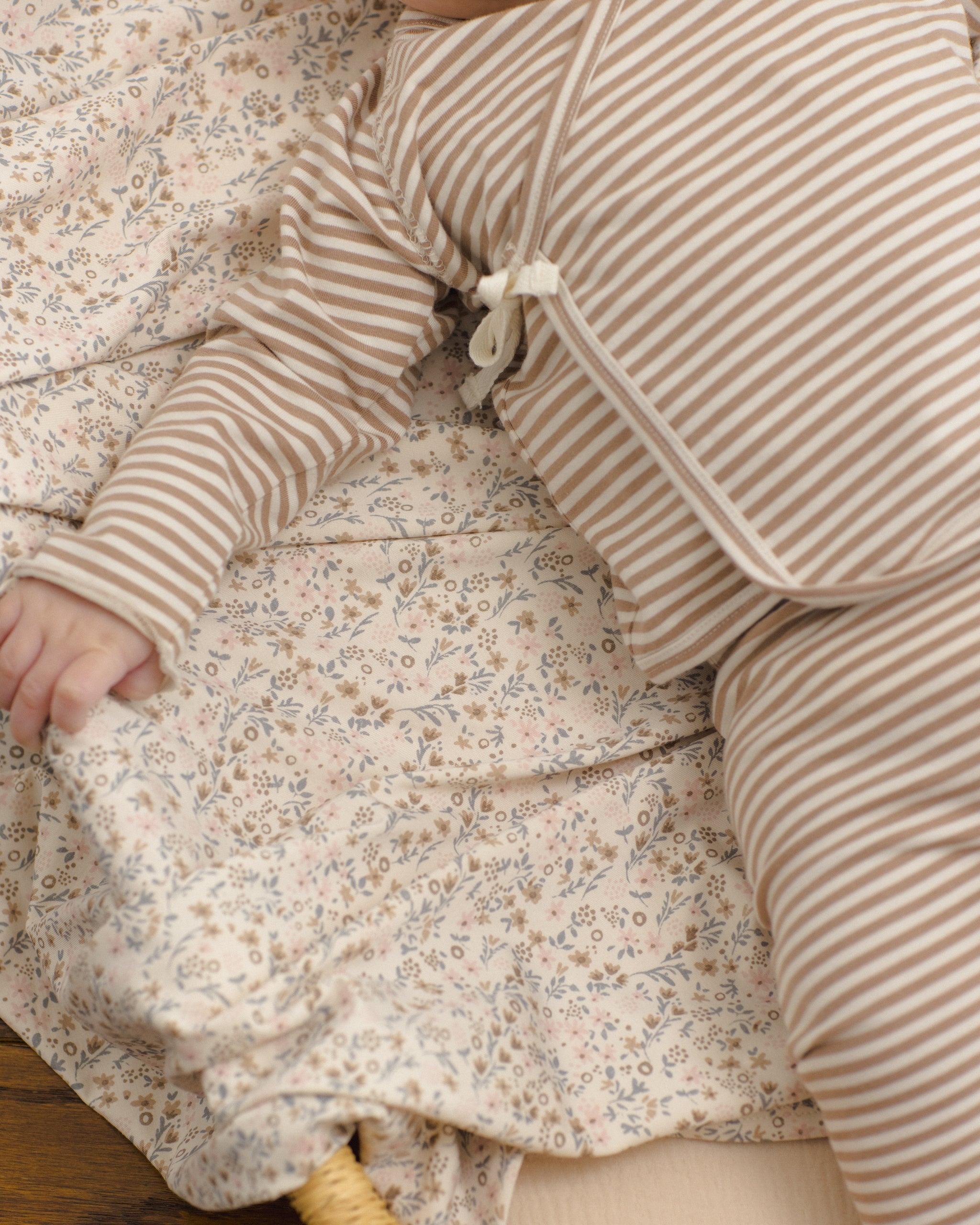 PRE-ORDER - Wrap Top + Footed Pant Set - Almond Stripe