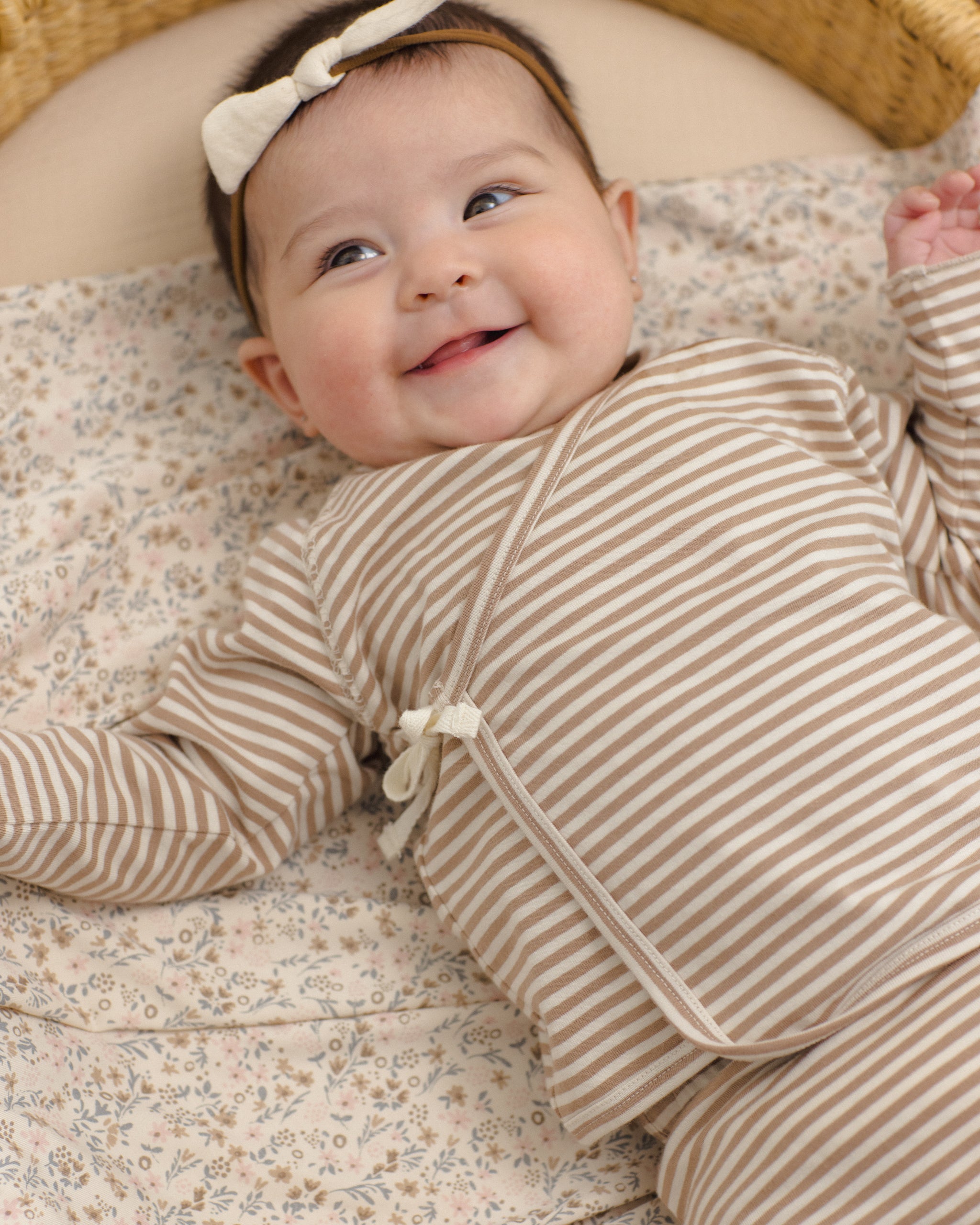 PRE-ORDER - Wrap Top + Footed Pant Set - Almond Stripe
