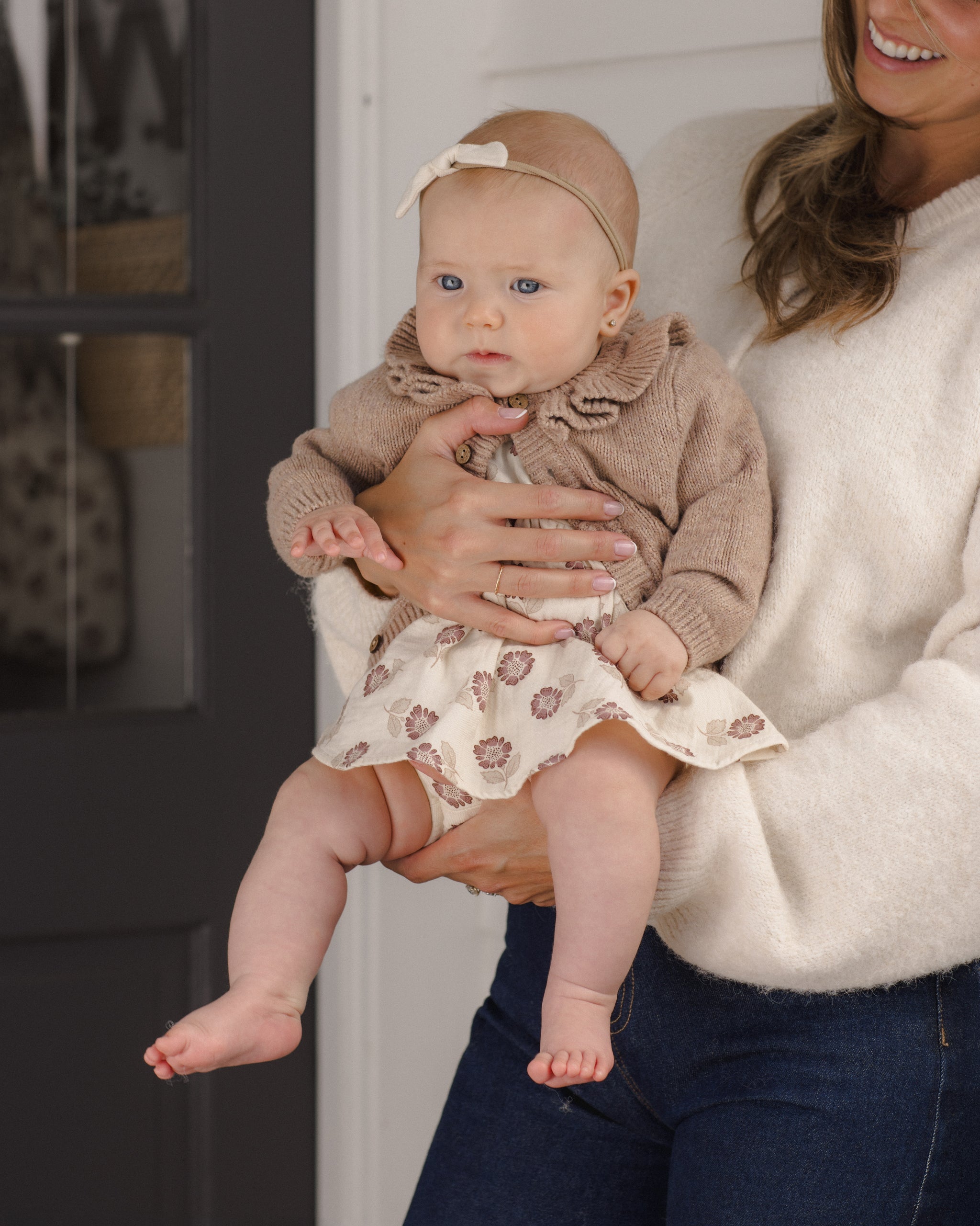 PRE-ORDER - Ruffle Collar Cardigan - Heathered Almond