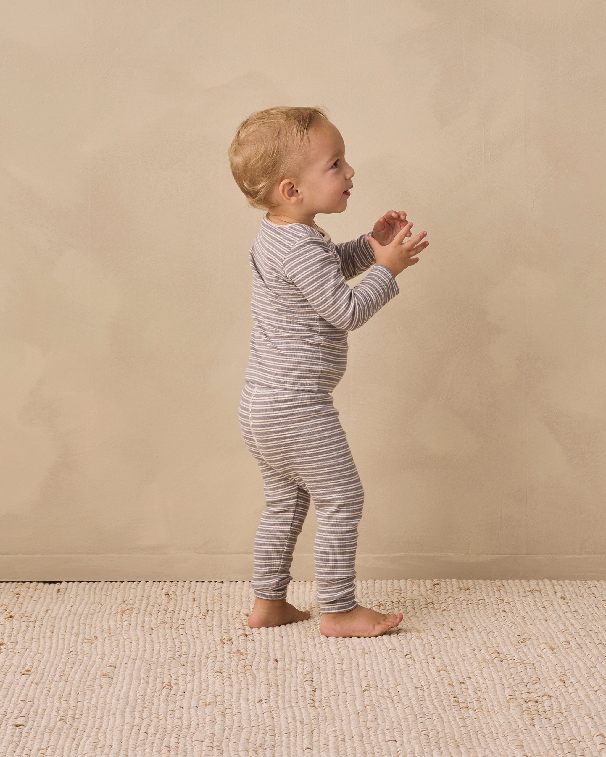 PRE-ORDER - Ribbed Tee + Legging Set - Slate Microstripe