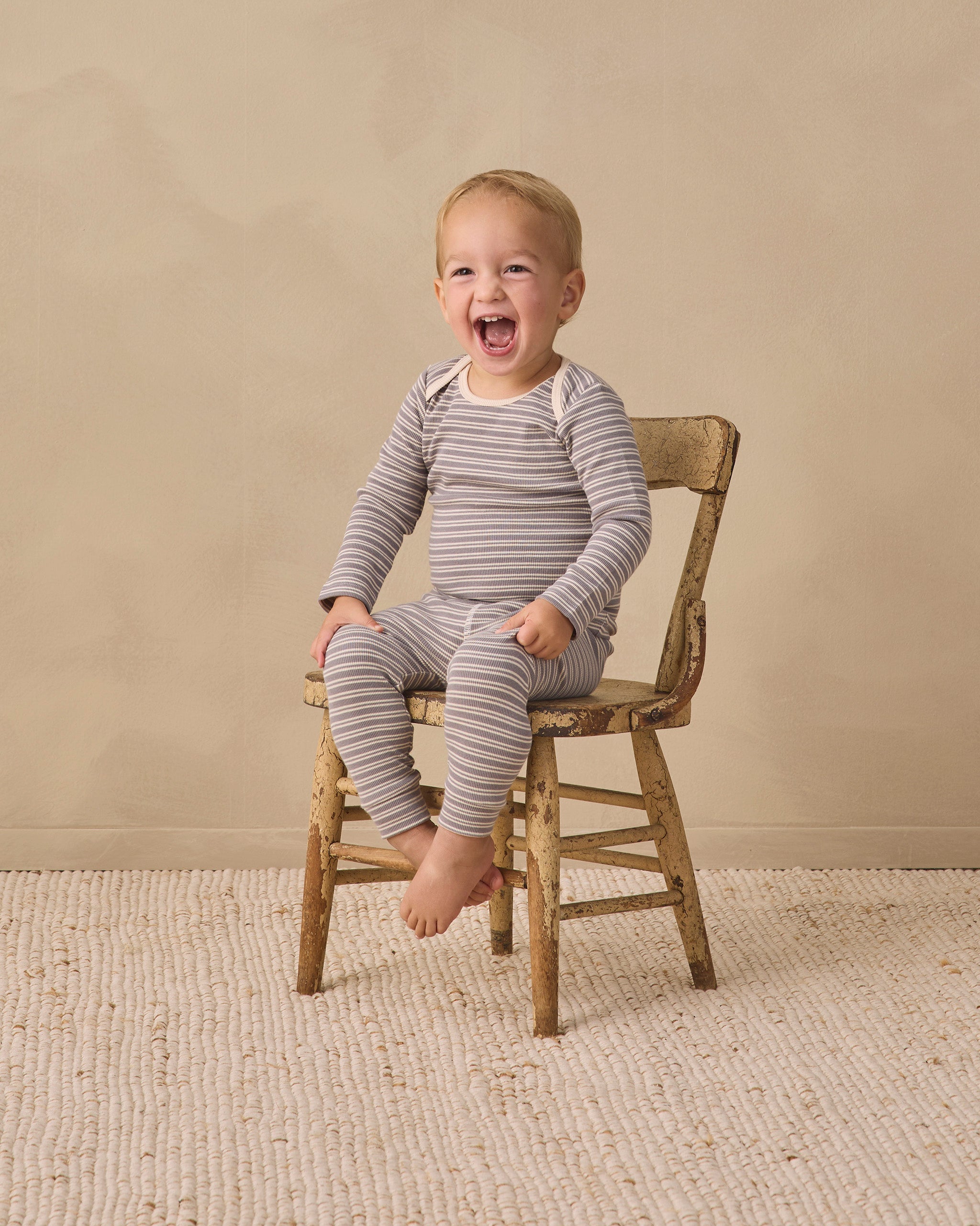 PRE-ORDER - Ribbed Tee + Legging Set - Slate Microstripe