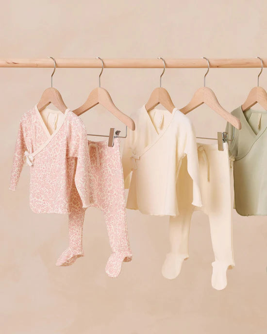 Quincy Mae Wrap Top + Footed Pant Set - Pink Blossom