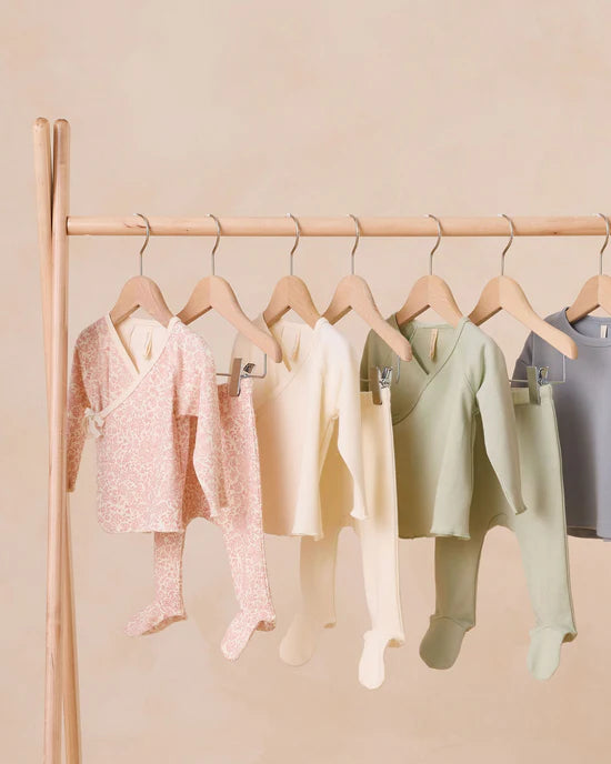 Quincy Mae Wrap Top + Footed Pant Set - Mint