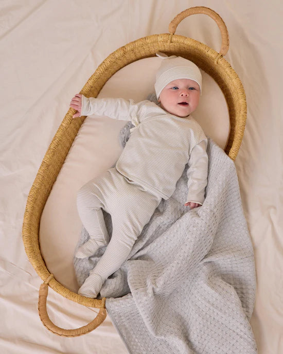 Quincy Mae Wrap Top + Footed Pant Set - Sky Micro Stripe