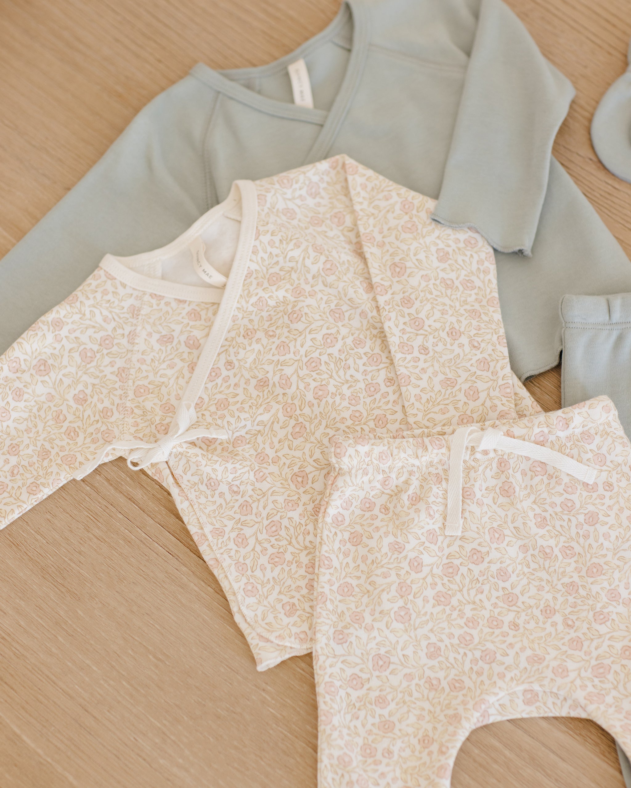 Quincy Mae Wrap Top + Footed Pant Set - Primrose