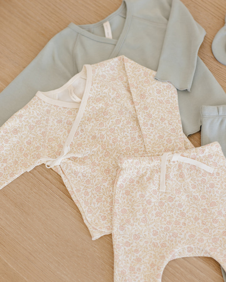 Quincy Mae Wrap Top + Footed Pant Set - Primrose