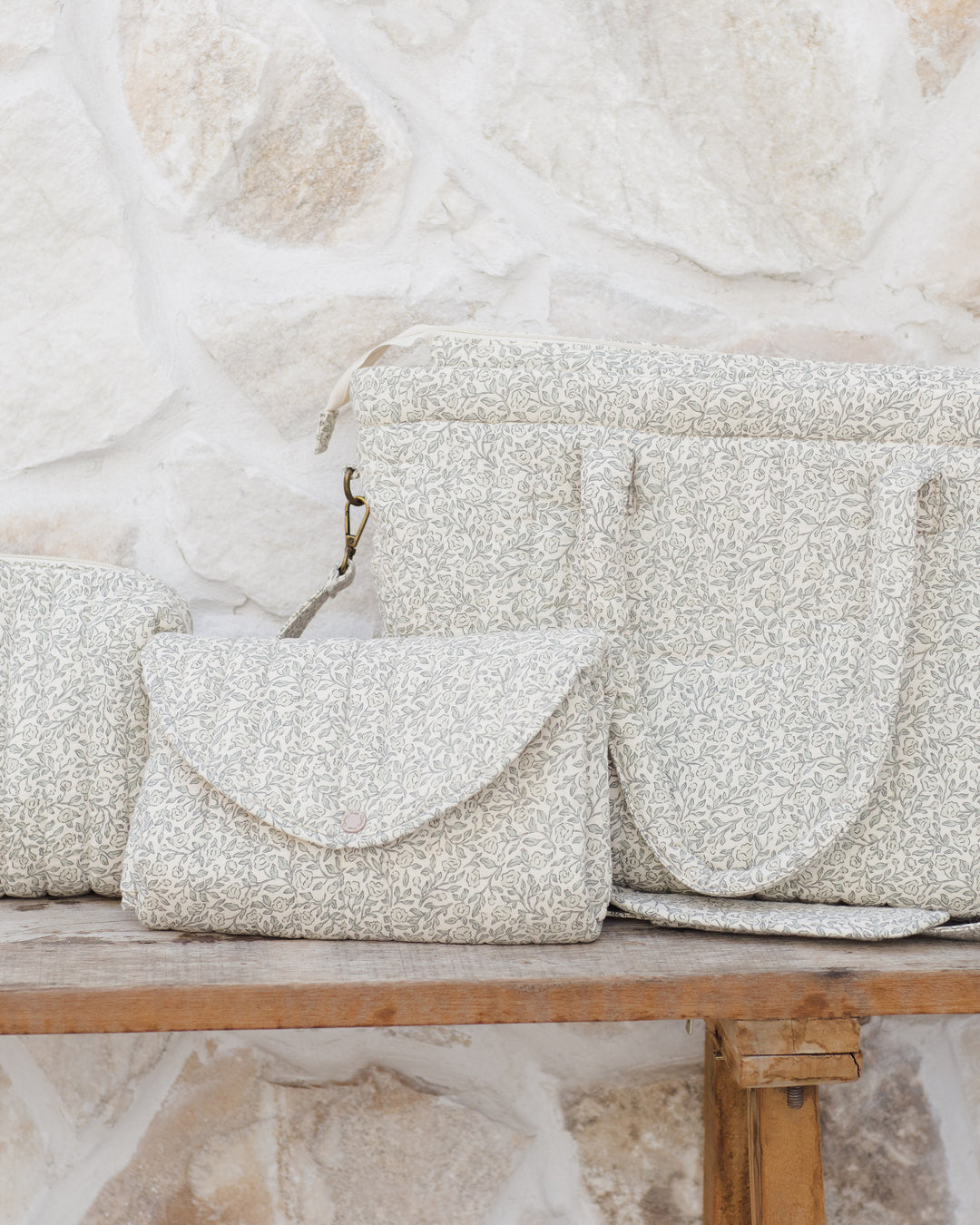 Quincy Mae Diaper Bag + Changing Pad Set - Green Garden