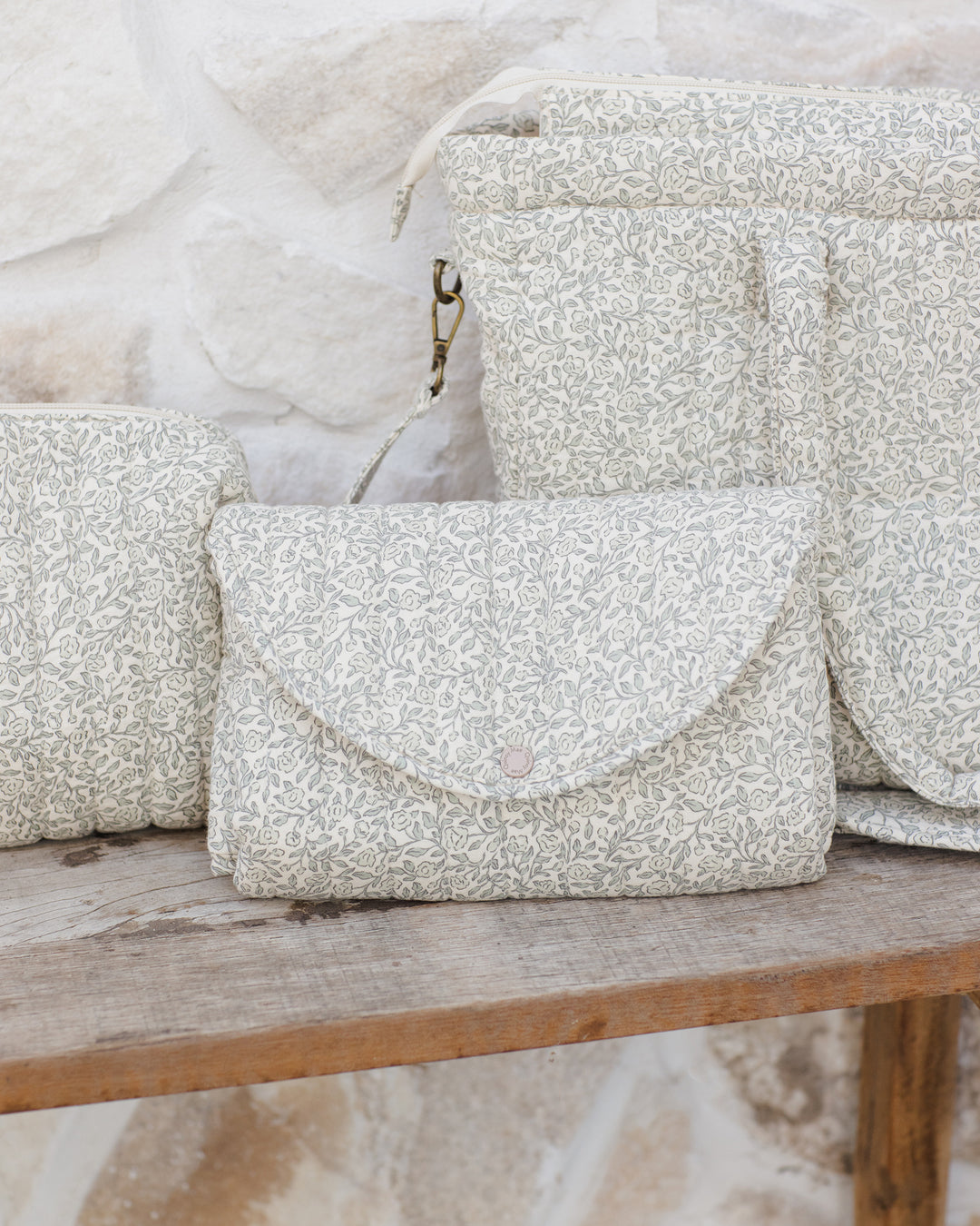 Quincy Mae Diaper Bag + Changing Pad Set - Green Garden