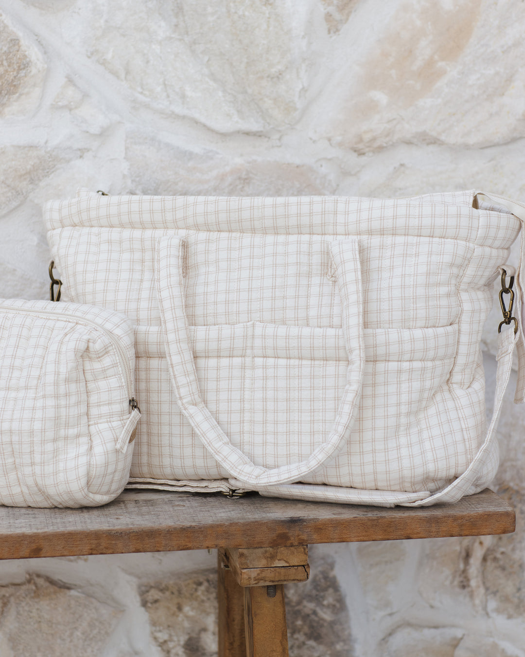 Quincy Mae Diaper Bag + Changing Pad Set - Oat Check