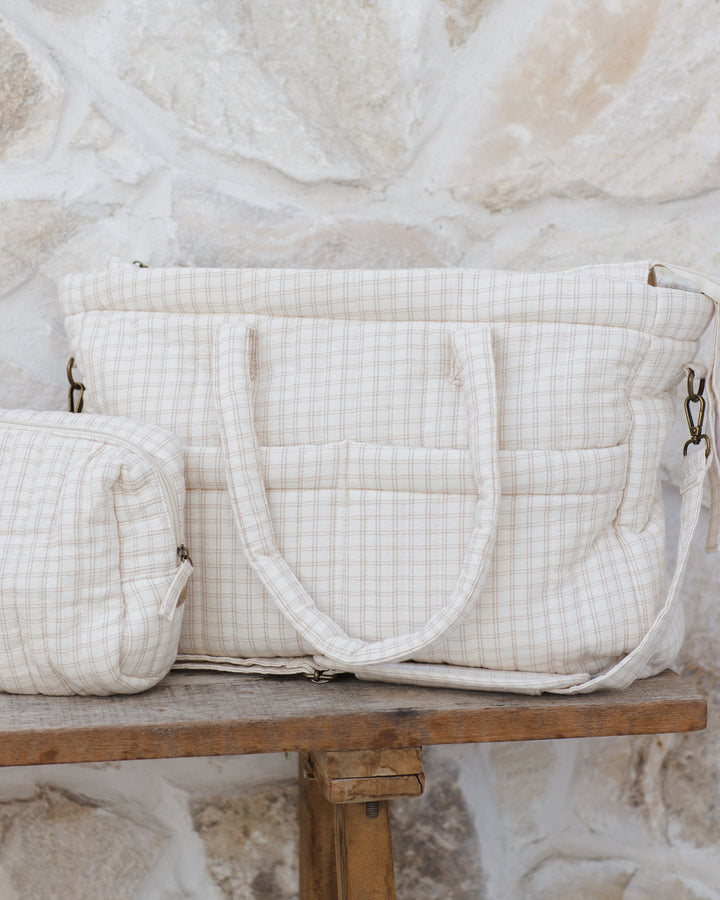 Quincy Mae Diaper Bag + Changing Pad Set - Oat Check