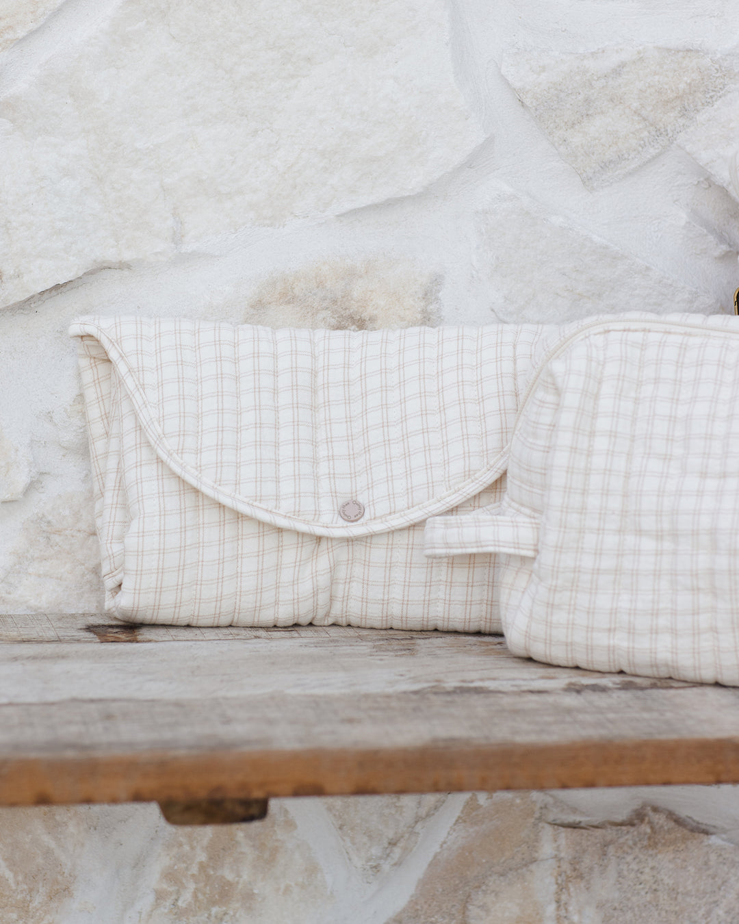 Quincy Mae Diaper Bag + Changing Pad Set - Oat Check