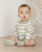 Crewneck Bubble Romper - Sage Stripe