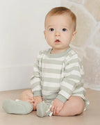 Crewneck Bubble Romper - Sage Stripe