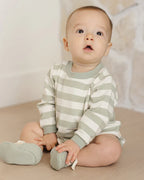 Crewneck Bubble Romper - Sage Stripe