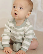 Crewneck Bubble Romper - Sage Stripe