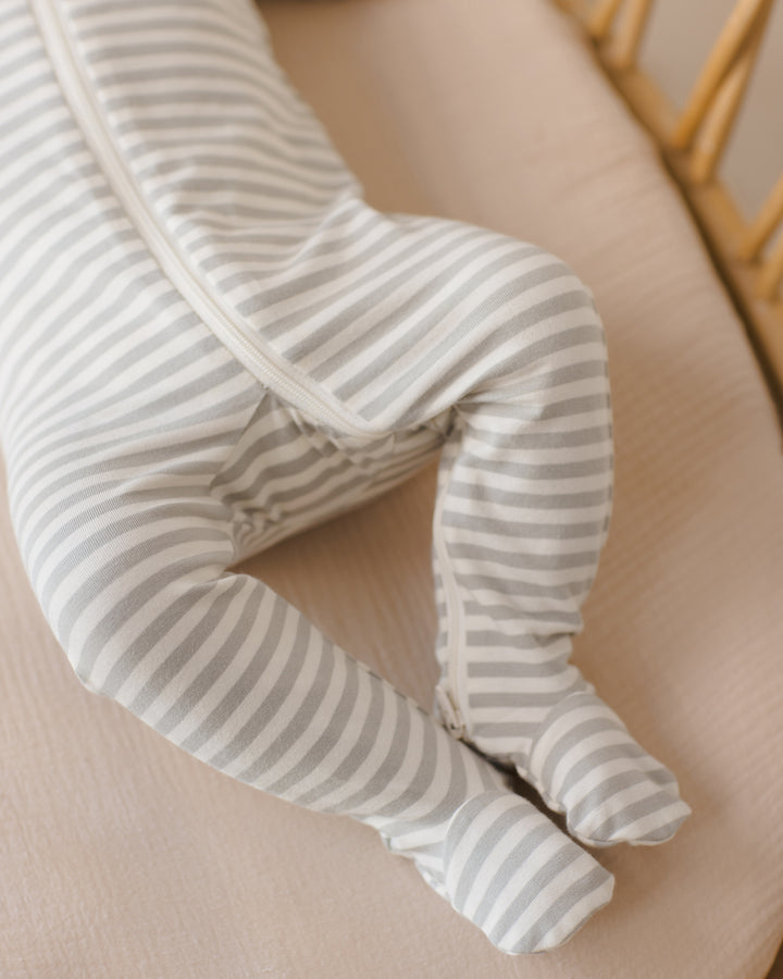 Quincy Mae Zip Long Sleeve Sleeper Footie - Sage Stripe