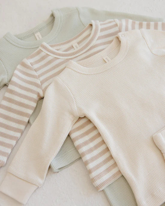 Quincy Mae Waffle Top + Pant Set - Oat Stripe