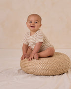 Terry Henley Romper - Oat Stripe