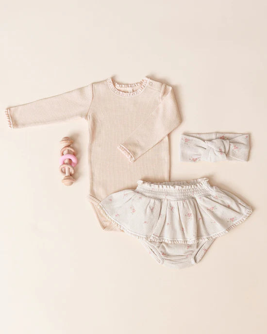 Quincy Mae Waffle Long Sleeve Bodysuit - Antique