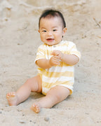 Terry Henley Romper - Yellow Stripe