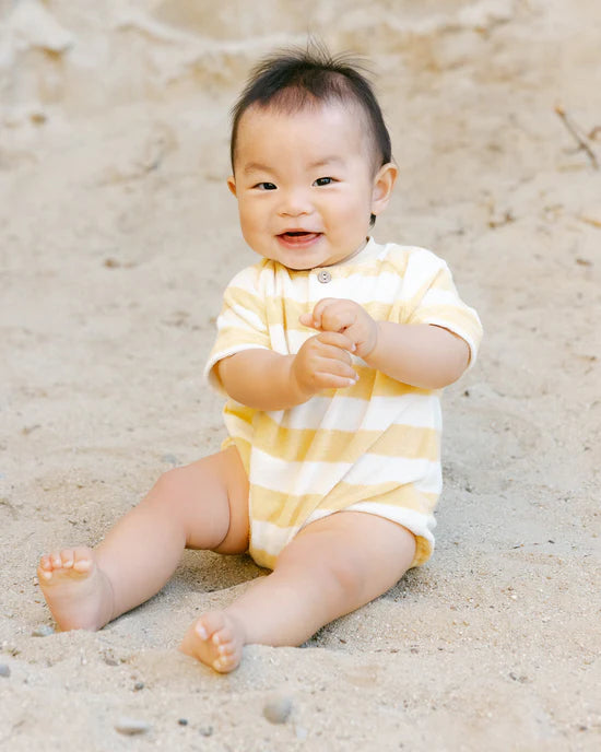 Quincy Mae Terry Henley Romper - Yellow Stripe
