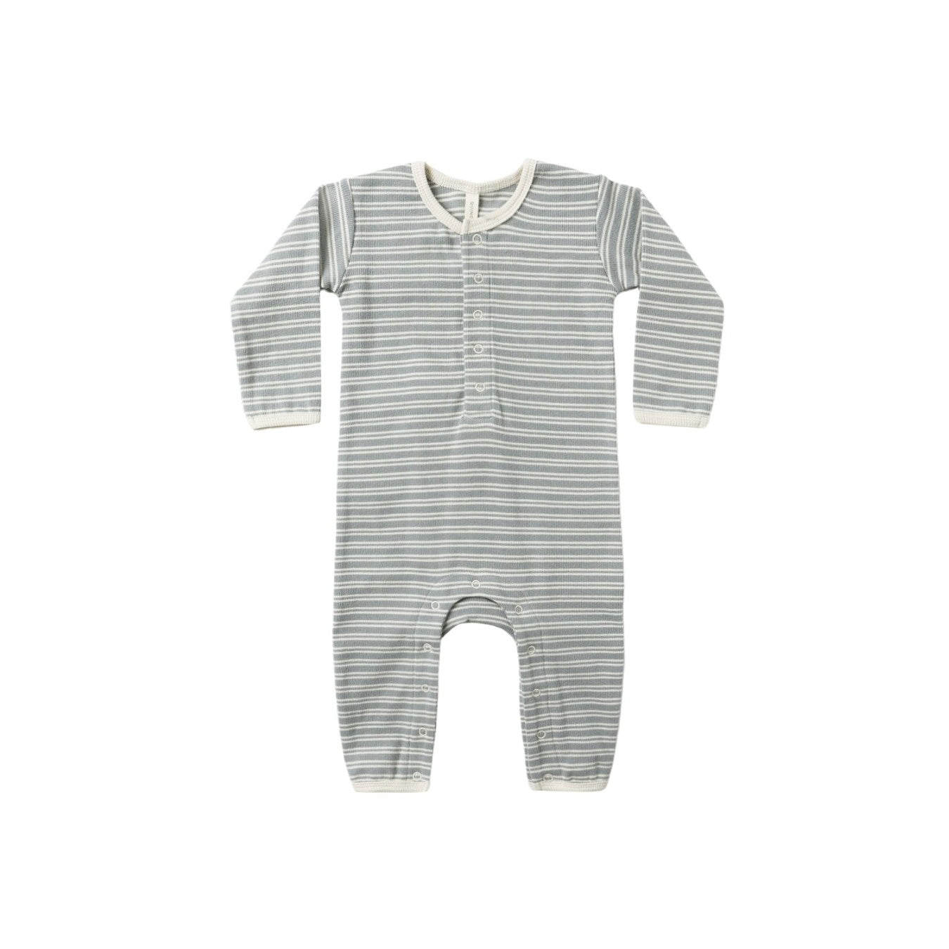 Quincy Mae Ribbed Baby Jumpsuit - Steel Blue Micro Stripe