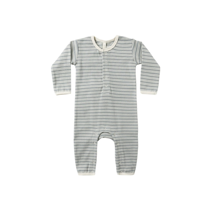 PRE-ORDER Quincy Mae Ribbed Baby Jumpsuit || Steel Blue Micro Stripe