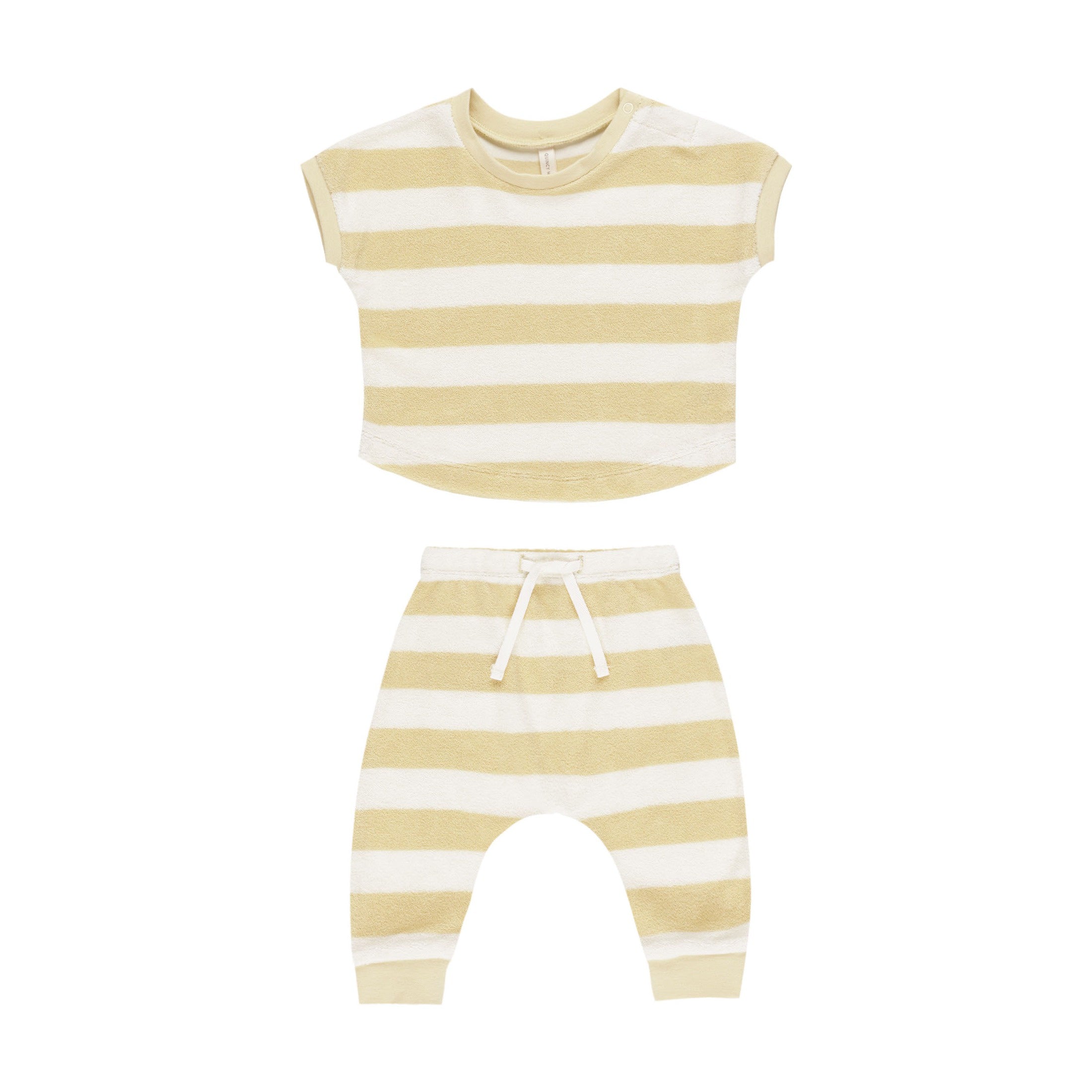Quincy Mae Terry Tee + Pant Set - Yellow Stripe