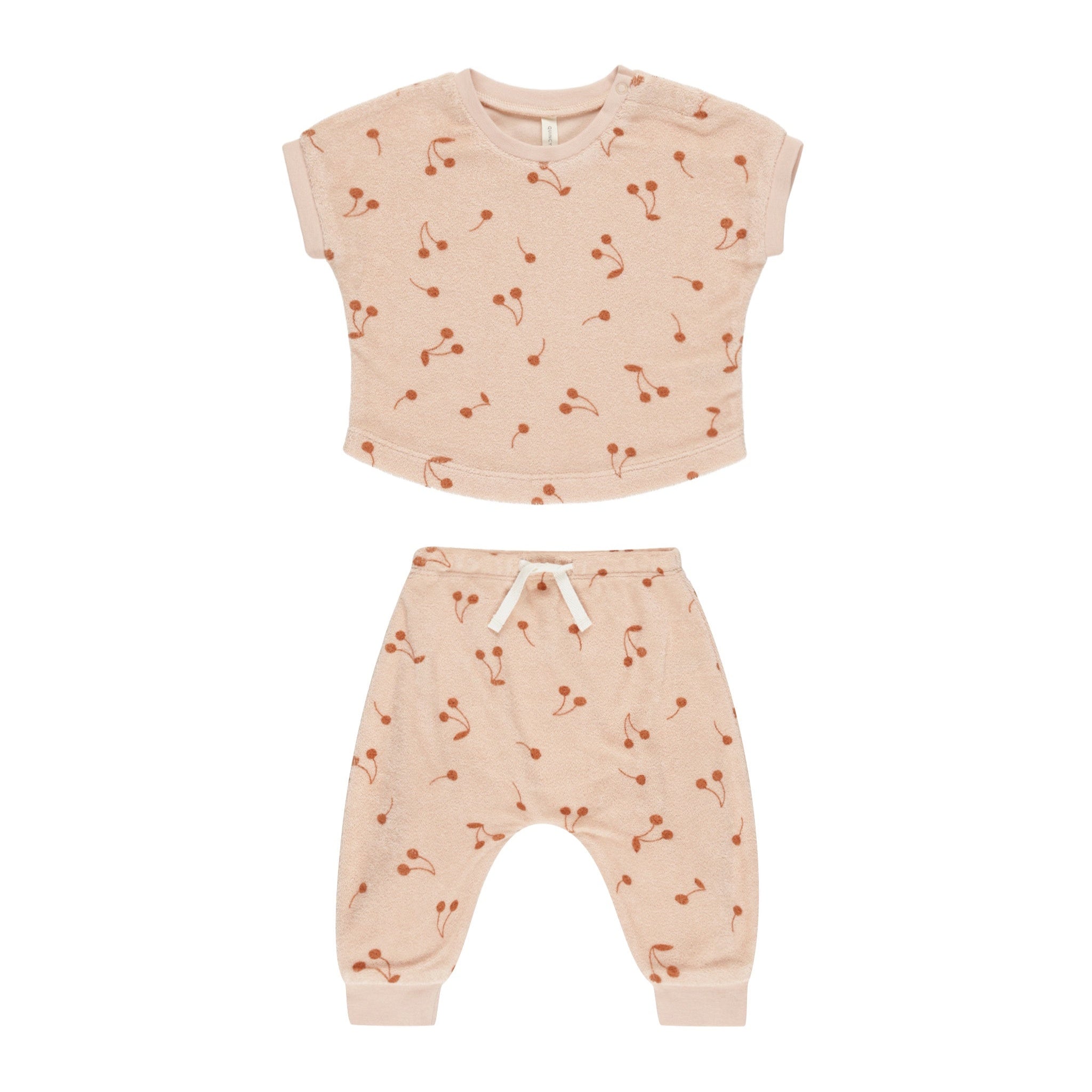 Quincy Mae Terry Tee + Pant Set - Cherries