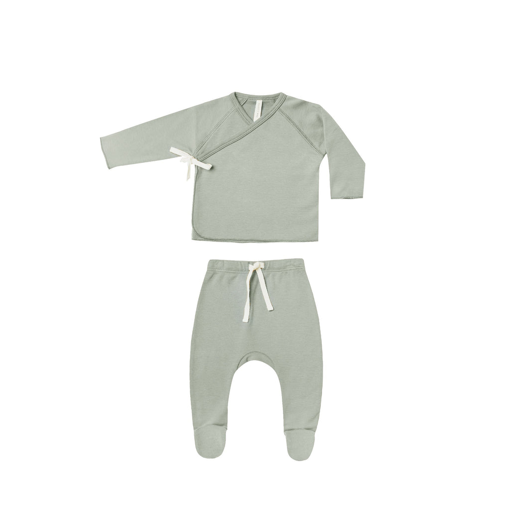 Quincy Mae Wrap Top + Footed Pant Set - Sage