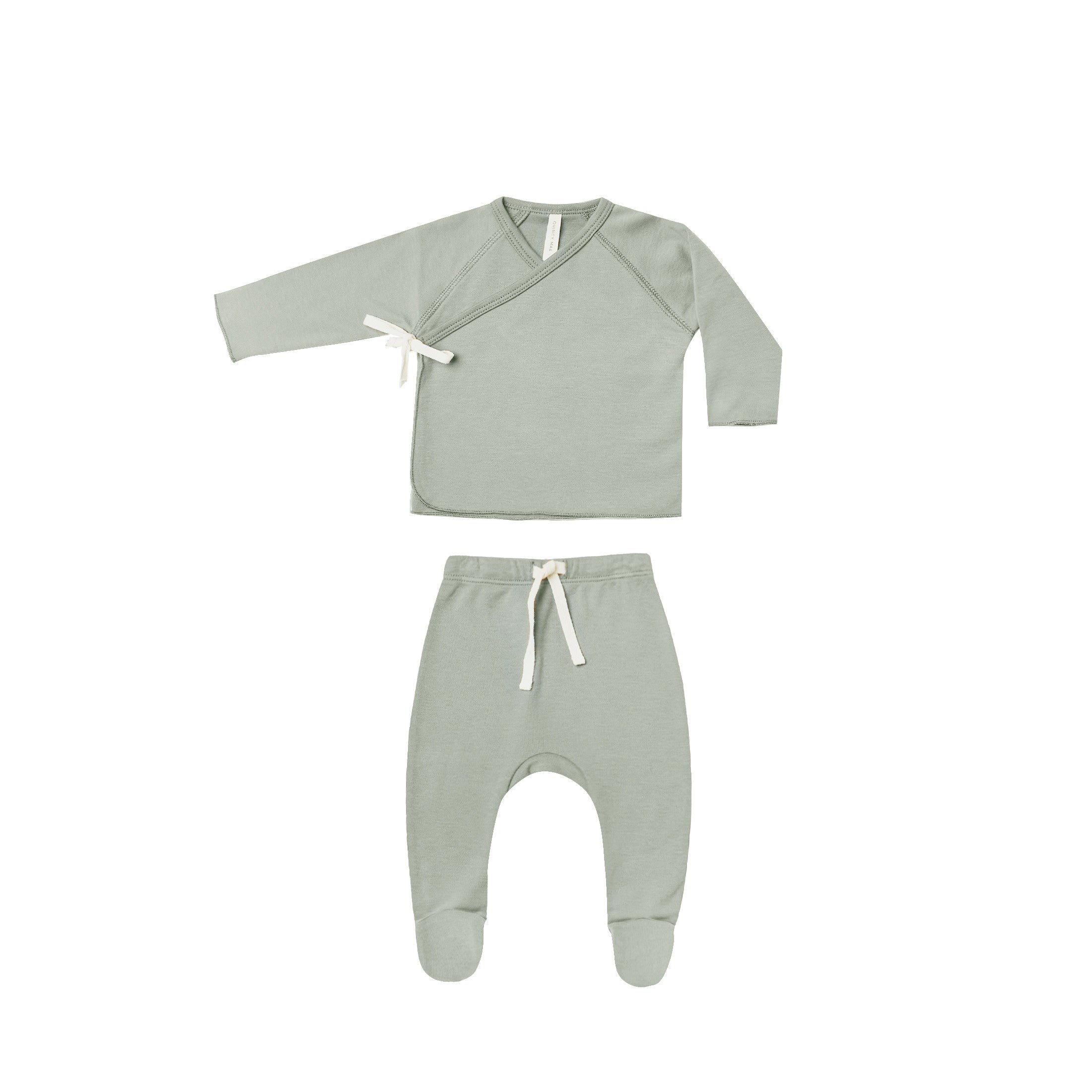 Quincy Mae Wrap Top + Footed Pant Set - Sage