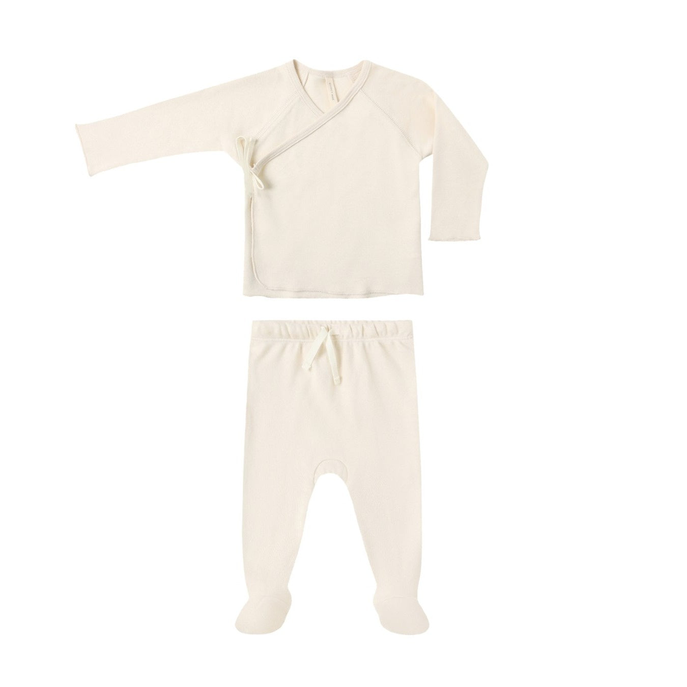 Quincy Mae Wrap Top + Footed Pant Set - Natural