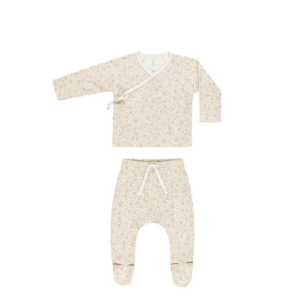 Quincy Mae Wrap Top + Footed Pant Set - Primrose