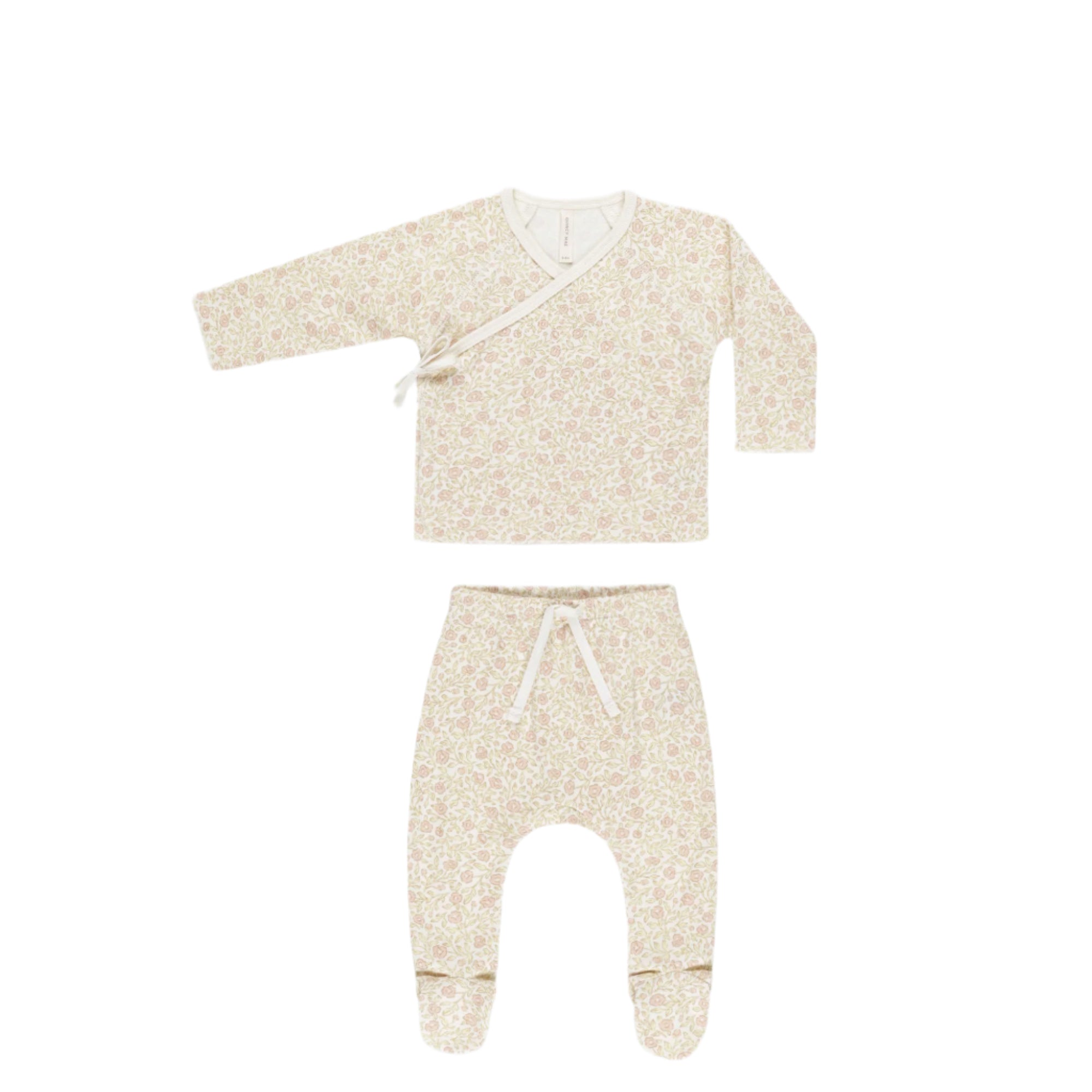 Quincy Mae Wrap Top + Footed Pant Set - Primrose