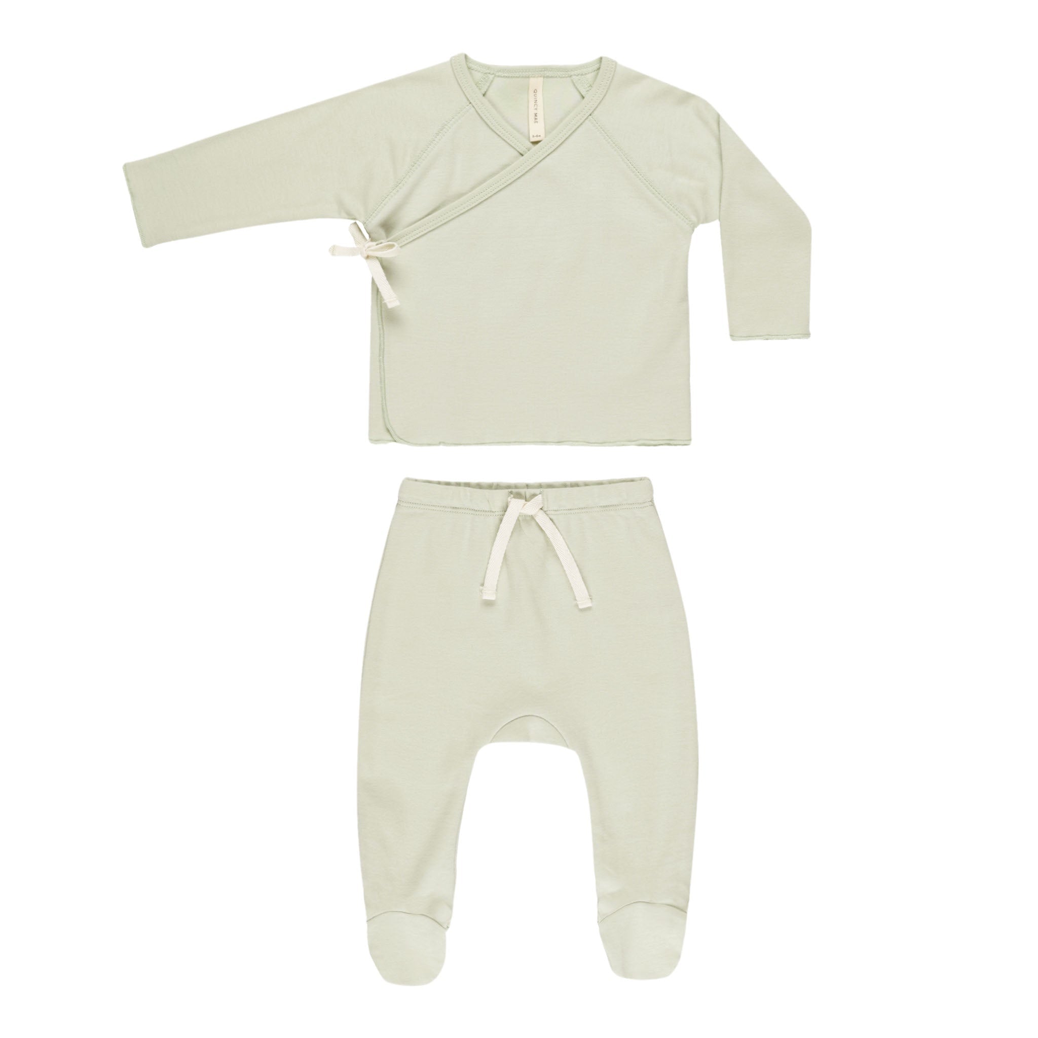 Quincy Mae Wrap Top + Footed Pant Set - Mint