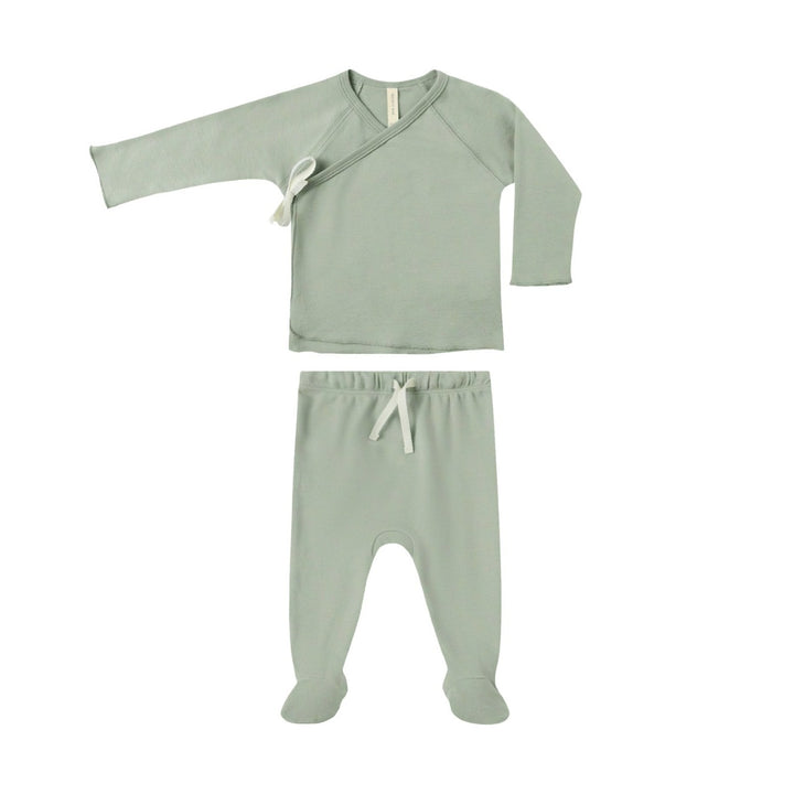 PRE-ORDER Quincy Mae Wrap Top + Footed Pant Set || Fern