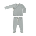 Wrap Top + Footed Pant Set - Steel Blue