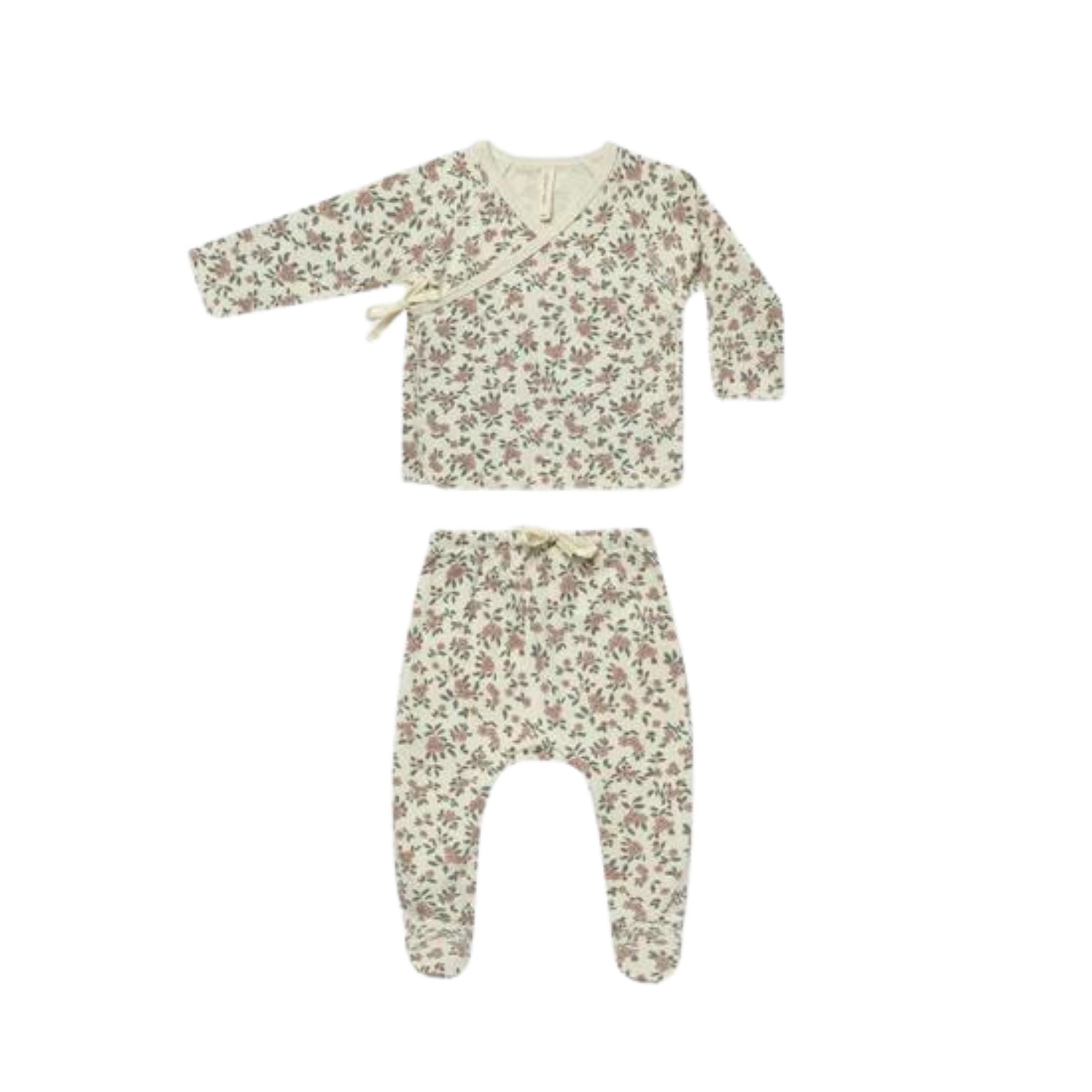 Quincy Mae Wrap Top + Footed Pant Set - Meadow